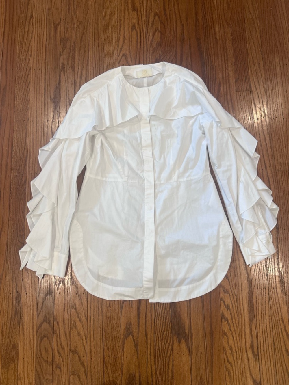Sara Battaglia White Ruffle Button-Front Shirt - size L